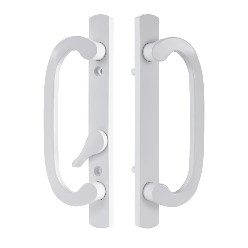 Sliding Patio Door Handleset, 45° Keyway, 3-15/16" H.C., Fits 1-3/8" to 2-1/4" Thick Doors, No-Handed, White Diecast, Offset Position Non-Keyed｜Off Center Thumb Latch Non Keyed-Only Handle