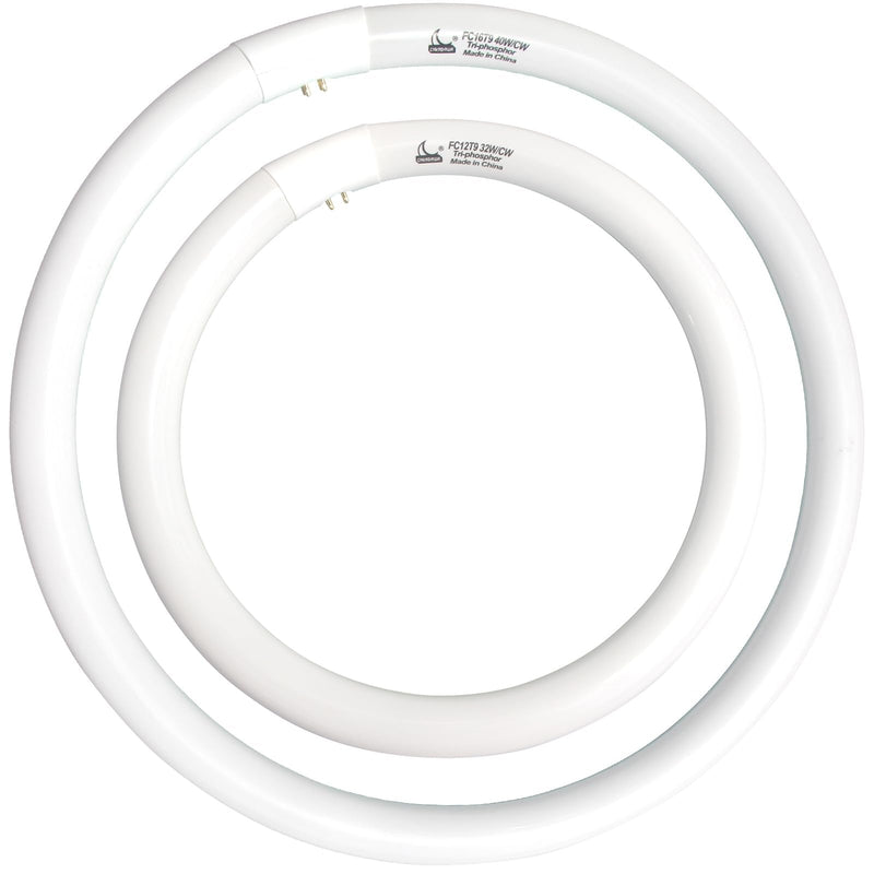 FC16T9/CW 40W and FC12T9/CW 32W Cool White Set, 16 inch T9 40 Watts Circular Bulb & 12 inch 32 Watts Round Fluorescent Light Bulbs, Circline Kitchen and Bath Light Bulb, 4100K, G10q 4 pin Prong