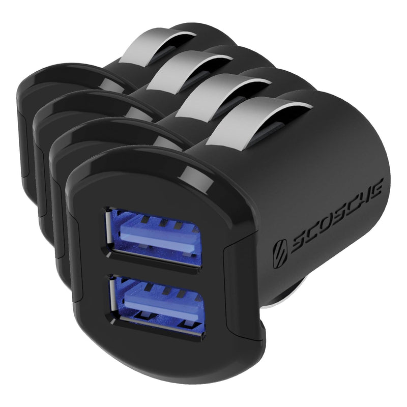 Scosche USBC242M Revolt Universal Cigarette Lighter Multi Device Compact Dual Port USB Car Charger, Fast Charge Two Devices Simultaneously, Black (Pack of 4) 24W Dual Port (Pack of 4) 블랙.