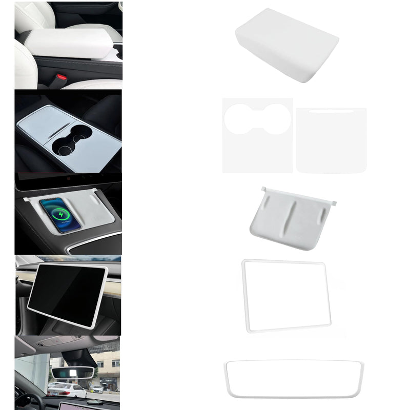 frani Center Console Cover 5Pcs Set for Tesla Model 3 2021-2023 Model Y 2021-2025,Tesla Interior Center Console Cover Decor Accessories White M3(21-23)/MY(21-25) 5Pcs White Set