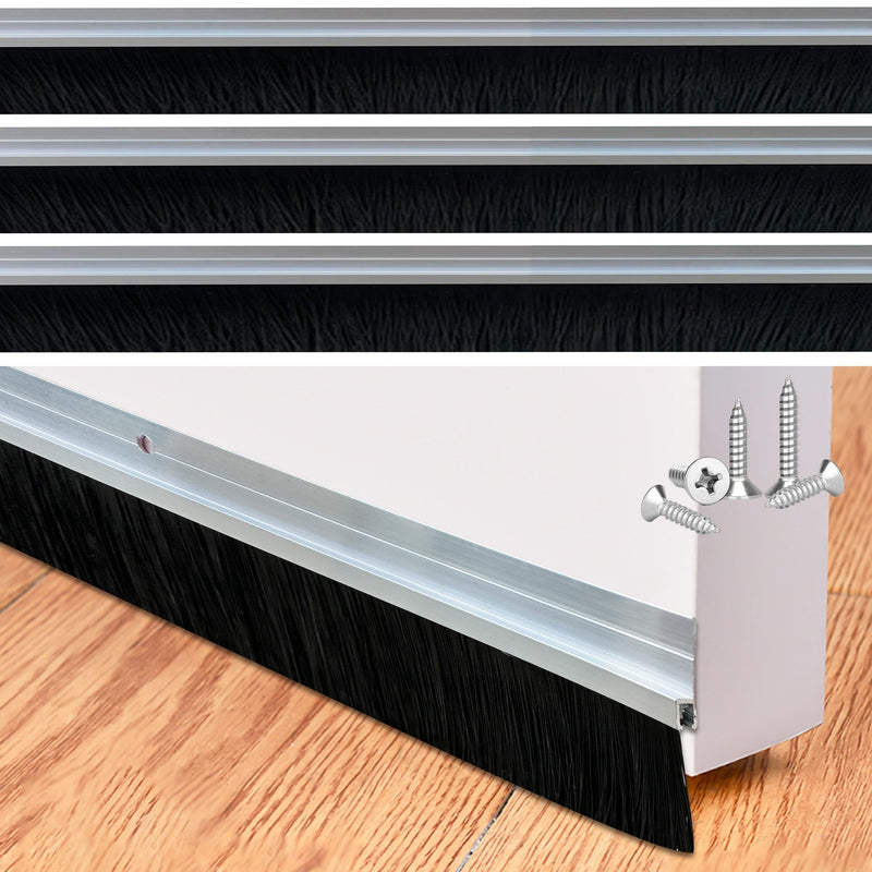 39.3" Length X 2" Width Aluminum Door Sweeper for Bottom of Door, Soft Door Sweep Brush, Easy-Mounting (3, Silver) 3