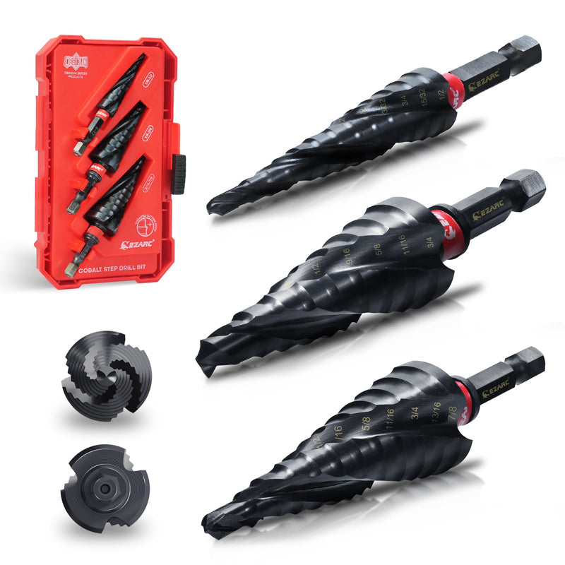 EZARC Step Drill Bit for Metal, M35 Cobalt Unibit Step Drill Bit Set 1/8"-7/8"(3pcs) Wear-Resistant AlTiN Coated, 1/4" Hex Shank for Metal, Stainless Steel, Aluminum, Plastic 1/8" - 7/8" (3pcs Set)