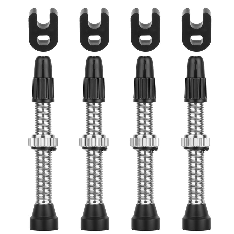 4 Pcs Presta Valve Stem 40 mm Tubeless Valve Stem Tubeless Bike Valve Adapter with 4 Pcs French Stem Valve Core Removal Tool for Bicycle MTB Road Bike Tubeless Tires Repair