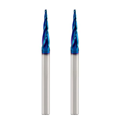 CNC Router Bits 1/4" Shank Spiral Ballnose Carving Bits Ball Tip R0.8 2PCS 5.4 Deg Taper, 1/16" Tip, 3" OVL 2