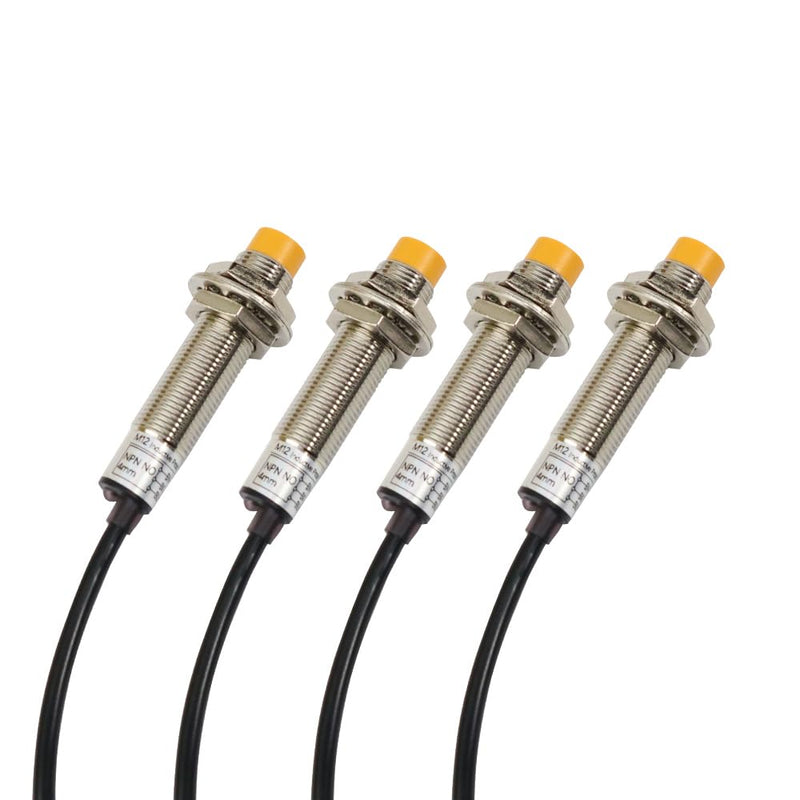 M12 Inductive Proximity Sensors NPN NO M12 Thread, 4mm Detection Distance, Metal Detection, Anti-Interference, Unshielded (4) 4