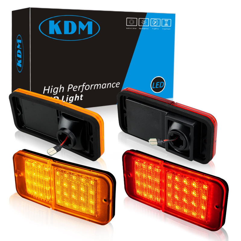 KDM LED Bumper Side Marker Reflectors Lights,Fit for 1968-1972 Chevy GMC C10 C20 C30 K10 K20 K30 C1500 C2500 C3500 K1500 K2500 K3500 Blazer,Front & Rear Side Marker Lights,Amber & Red Lens 4Pack Amber & Red Len