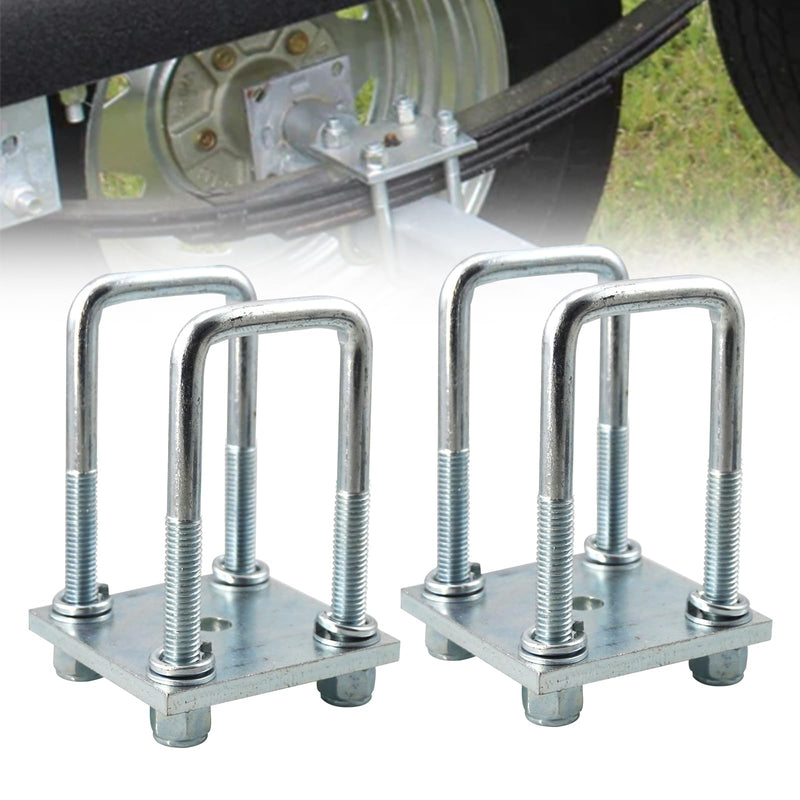 RYANSTAR RACING 4 3/4" Long 2" Wide U Bolt Kit Compatible with 2x2 Axle Boat Trailer Axle Leaf Springs Trailer U Bolt Kit Square U Bolts 2 inch Wide 4 3/4" Long - Fit 2x2 Axle