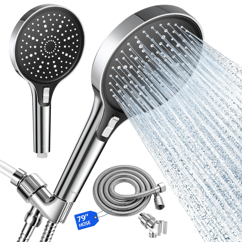 High Pressure 6" Full Body Coverage Handheld Shower Head - Wide Panel Powerful Spray for Easy Hair Washing & Effortless Cleaning - 79" Extra Long Stainless Steel Hose & 360° Swivel Bracket