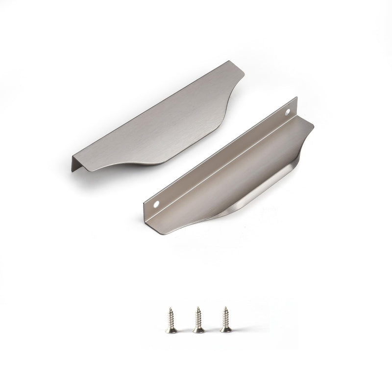 Edge Finger Tab Pulls for Cabinets Invisible Kitchen Concealed Aluminum Flat Hidden Drawer Pull Easy to Install Pack of 6 Brushed Nickel 6 inch 150mm Overall Length Easy Installation 5" Hole Center 6" Overall Length