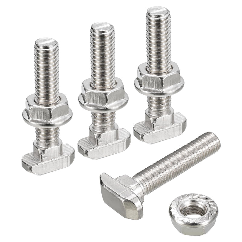 uxcell M8x40mm T Slot Drop-in Bolt and M8 Hexagon Flange Nut Set, 40 Sets Hammer Head T-Bolt T Shape Stud Sliding Screw for 40 Series Aluminum Profile