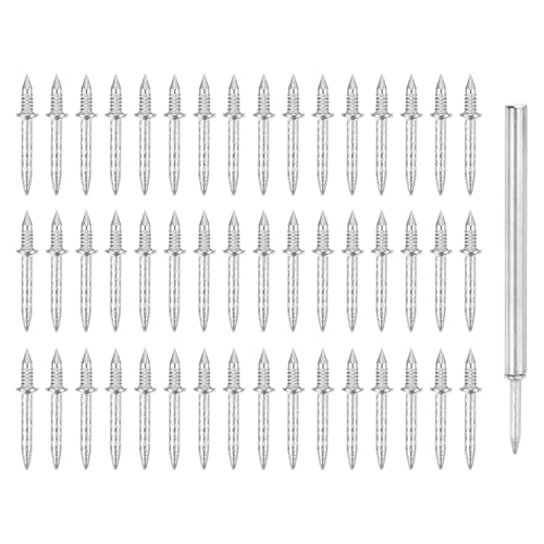 uxcell 300Pcs Double-Head Skirting Thread Seamless Nail with 3 Nail-Specific Sleeve Tool, Zinc-Plated Carbon Steel Skirting Line Thread Nails Wood Baseboard Invisible Screws Nails, Silver 300