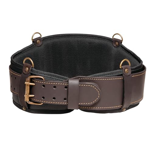 FESA Padded Leather Tool Belt with Back Support Have D-rings for Suspenders Brown