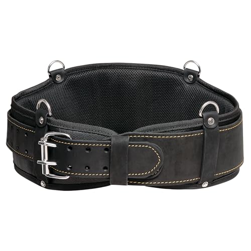 FESA Padded Leather Tool Belt with Back Support Have D-rings for Suspenders Black