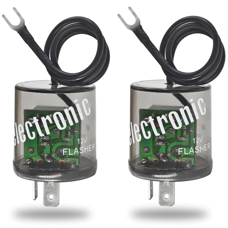 LED Flasher Relay 2 Pins 12V (Pack of 2) - Heavy Duty Turn Signal Flasher Relay with Ground Wire for Automobile and Motorcycle