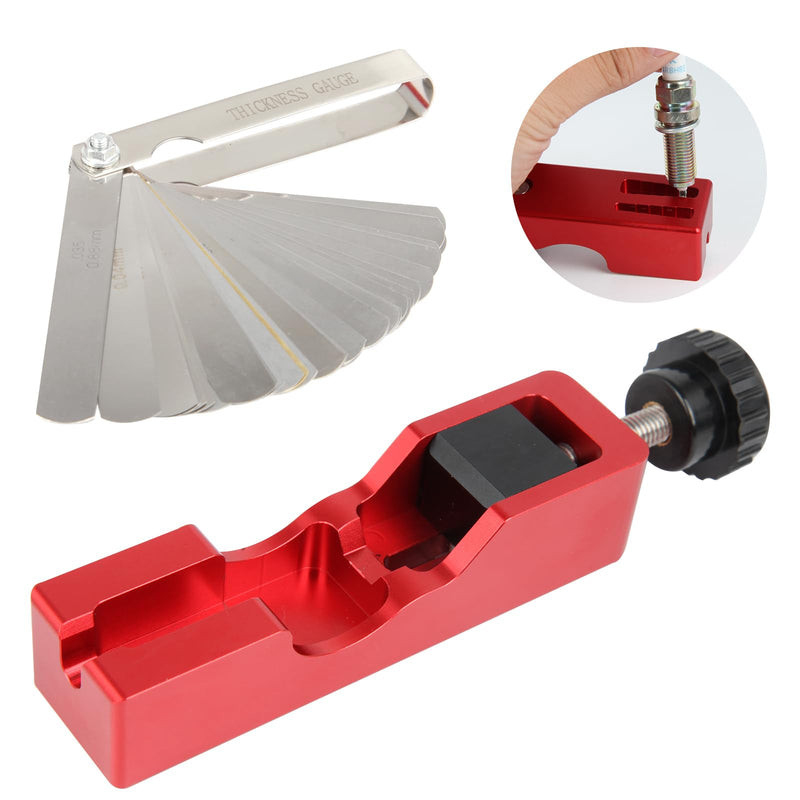 Spark Plug Gap Tool, Spark Plug Gapping Tool with 32 Blade Steel Feeler Gauge, Universal Spark Plug Gap Tool for Most 10mm 12mm 14mm 16mm Spark Plugs (Red) Red