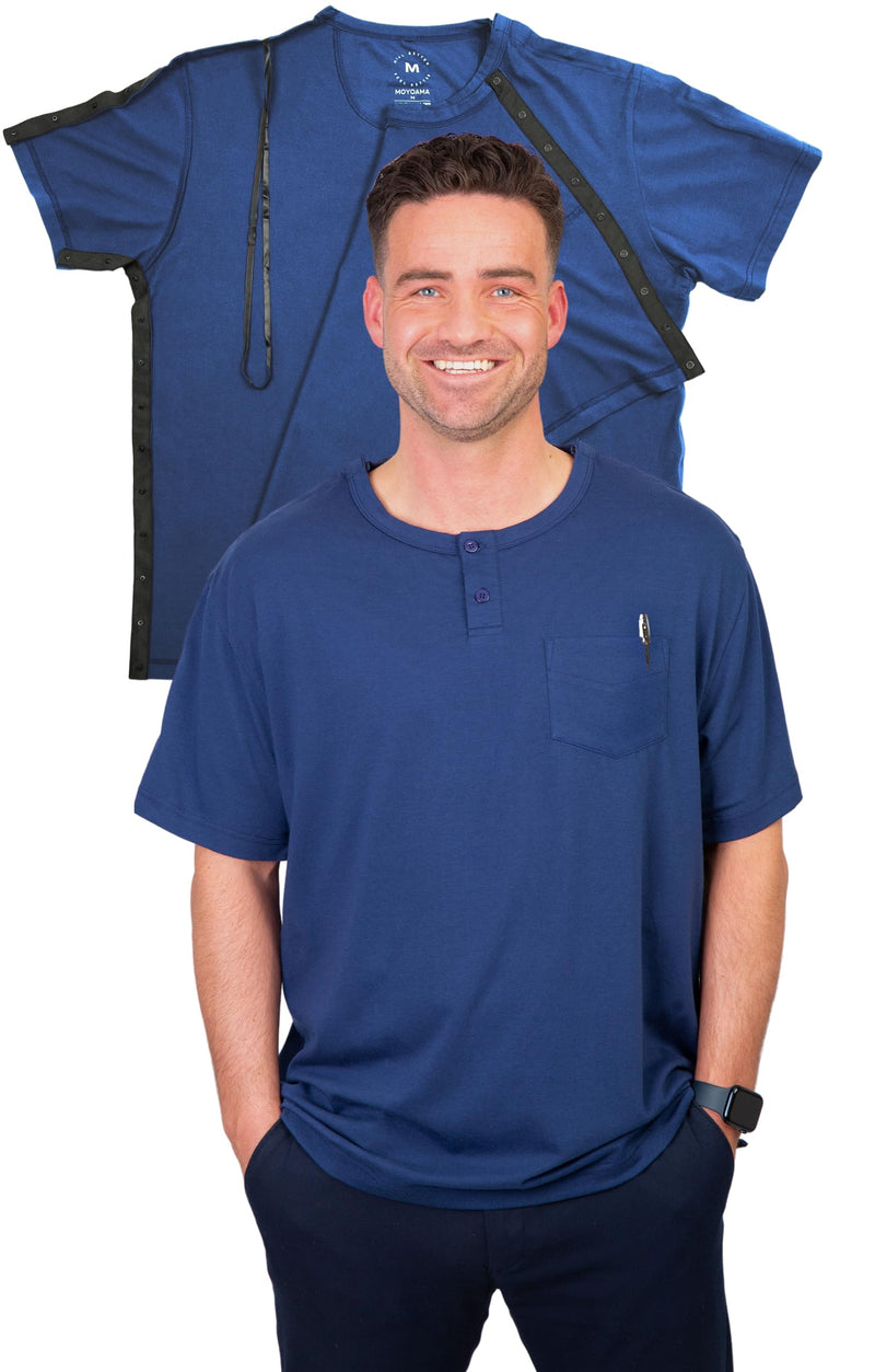 MOYOAMA Post Surgery Shirts for Men – After Shoulder Surgery Shirts, Post Shoulder Surgery Shirts for Men, Broken Arm Shirt Medium Navy Blue