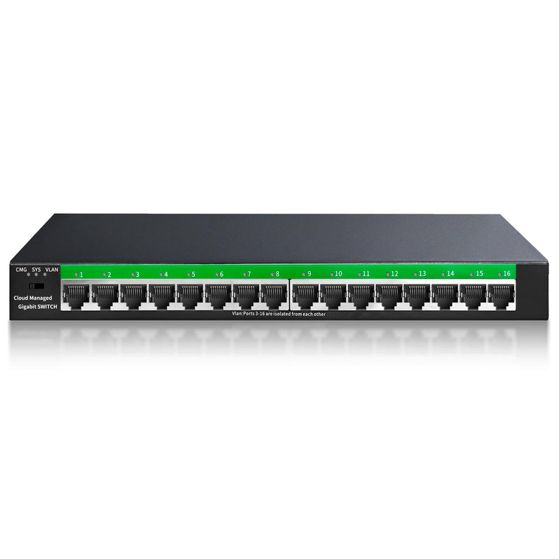 STEAMEMO 16-Port Gigabit Ethernet Switch | Smart Managed with VLAN & QoS | Plug & Play Desktop/Wall Mount Network Switch | Metal Enterprise Switch(Includes Power Adapter) 16 ports |Easy Managed