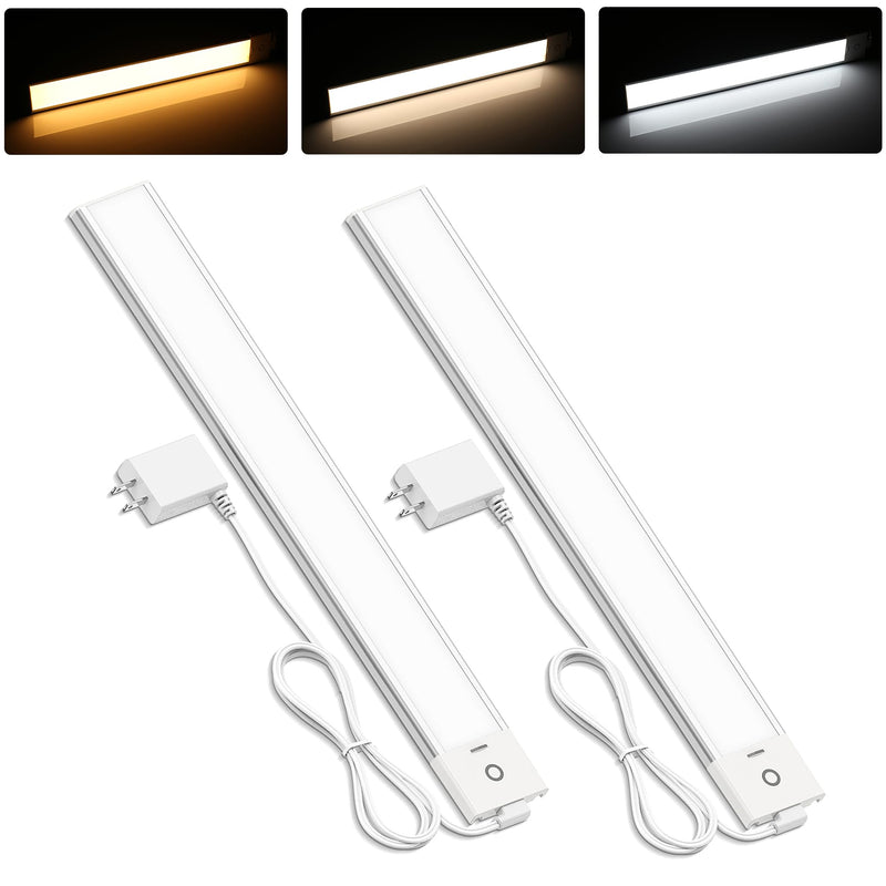 MYPLUS 2pcs 12" Under Cabinet Lights with 5 Color Temperature, Side-Illuminated, Dimmable 285 Lumens,49 LEDs,7W,LED Light Bar Plug-in for Kitchen, Cabinet, Counter and Shelf 12-inch 2