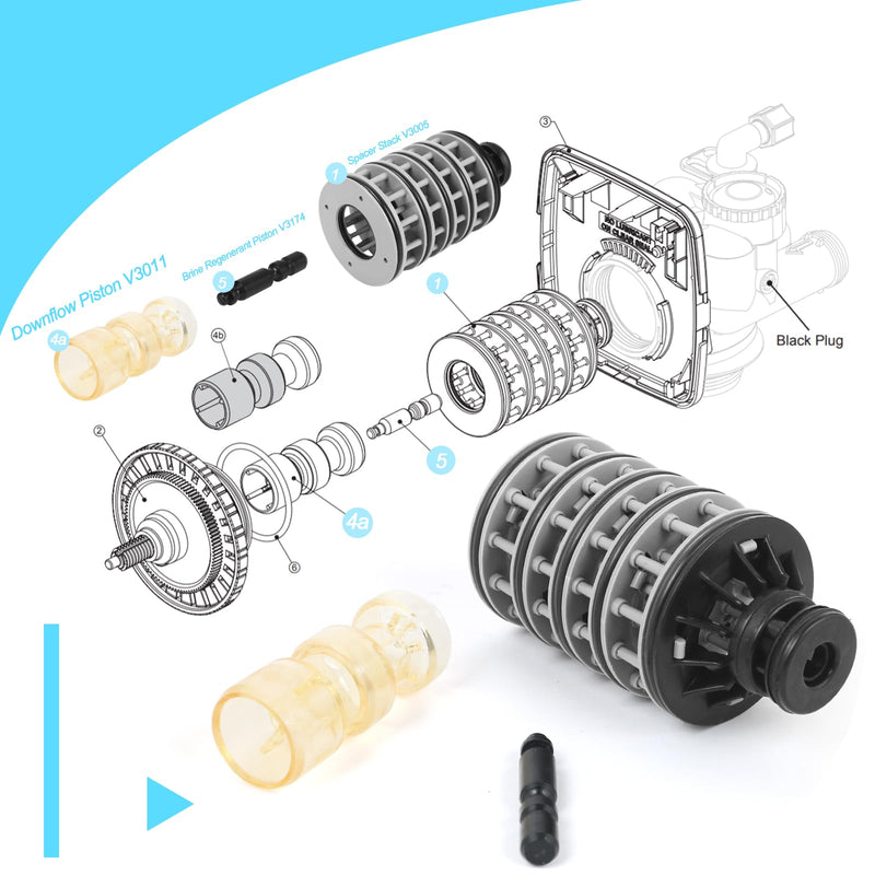 Upgraded WS1 Spacer Stack Assembly WS1 Interior Kit Bundle compatible with Clack Water Softener, Include Downflow Piston V3011, Brine Regenerant Piston V3174, Spacer Stack V3005