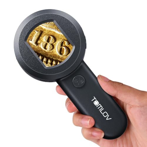 TOMLOV P10 Microscope for Adults Kids, Handheld Coin Magnifier with Light Black