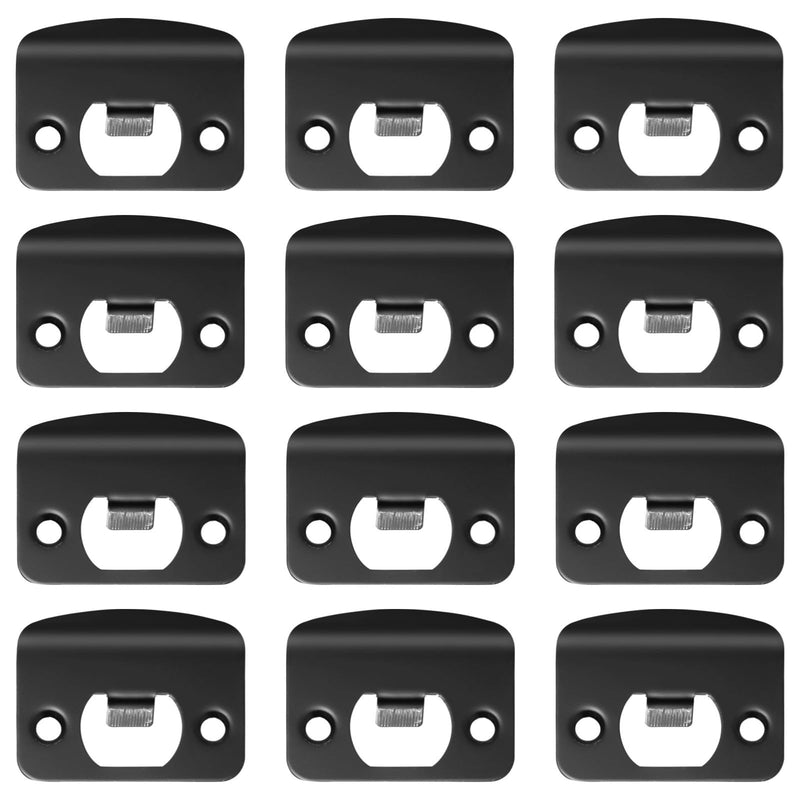 12 Pcs Door Strike Plates, Stainless Steel Deadbolt Strike Plates, Full Lip Round Corner Strike Plates, Black Door Reinforcement Kit, Fit Most Standard Wooden Doors and Locks (Black)