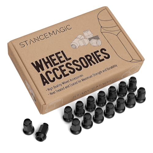 16pcs Bulge Lug Nuts - 10x1.25 Threads - 1.4 inch Length - Closed End, Cone Acorn Taper Seat - 14mm Hex Head - Compatible with Honda Yamaha CanAm Suzuki Kawasaki Arctic Cat ATV - Black