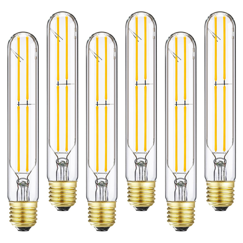 7.3 Inch E26 T10 Led Bulb 60 watt 3000k Soft White Edison Bulbs,6W E26 Long Light Bulb Tubular Light Bulb T10 Bulb T9 for Rustic Pendant,Industrial Pipe,Wall Sconces 6 Pack E26 Base(Pack of 6) 6w=60w 3000k
