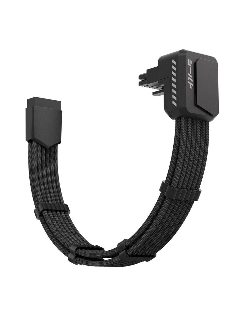 EZDIY-FAB Shield PCIE 5.1 GPU Extension Cable with 90 Degree 12V-2x6 Angle Adapter,16pin (12+4) 12VHPWR PSU Cable Extension for RTX 40/50 Series with Combs-Reverse Type-Black Reverse