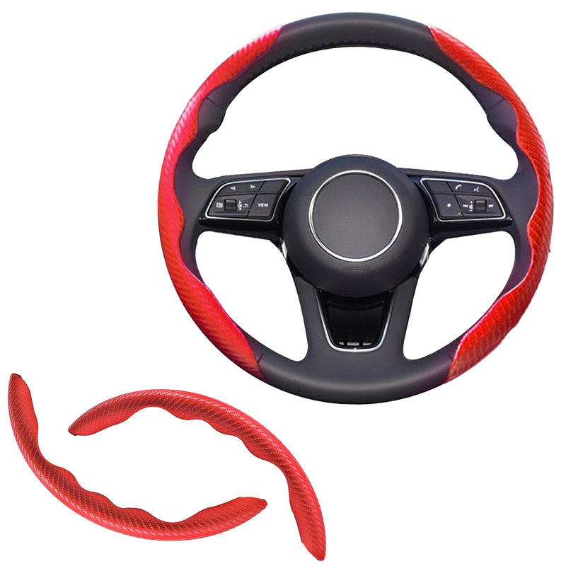 2pcs Universal Fit Carbon Fiber Steering Wheel Cover, Anti-Skid Steering Wheel Cover/Segmented Steering Wheel Protector/Car Interior Accessories (red) red