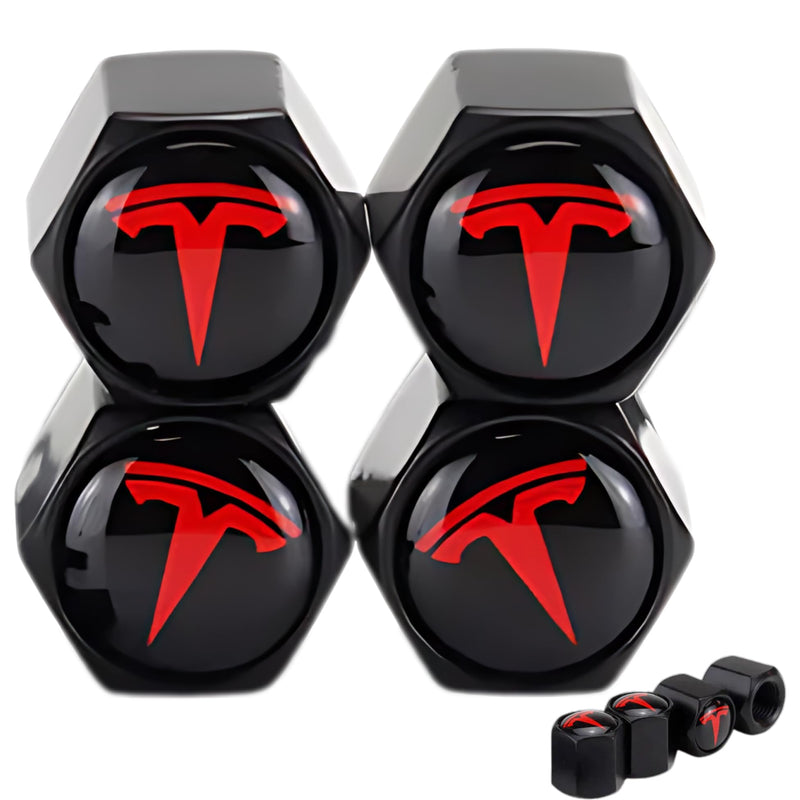 TACTILIAN Red Tire Valve Stem Caps for Tesla Model 3, S, X, Y | Leakproof Aluminum Tire Valve Caps with Rubber O-Rings Compatible with Tesla Car Accessories | Tire Valve Stem Covers Tire Caps 4 Pack Tire Valve Stem Caps 4 Pack Tesla Red