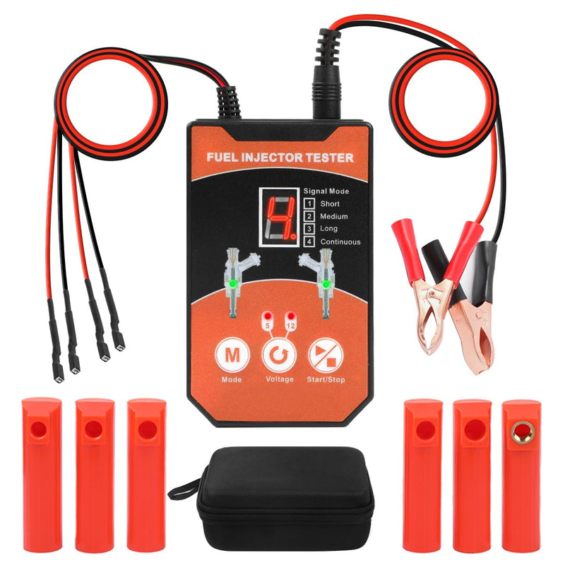Fuel Injector Tester Cleaner Tool Kit 8 Pulse Modes Injector Tester 2 Fuel Injector Test Simultaneously DIY Cleaning Tools with 6 Injector Cleaner Adapters&50in Wire for 12V/5V Car Motorcycle Injector