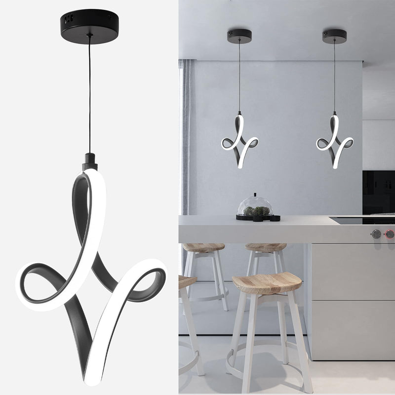 Modern Led Pendant Light 5500K Cold White Kitchen Island Pendant Light Fixtures Adjustable Height Led Pendant Lamp for Kitchen Island Dining Room Hanging Light, 1 Pack (Black) elegant black