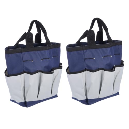 HARFINGTON 2pcs Garden Tool Bag 9.5" x 5.9" x 11.8" Large Oxford Cloth Bag with Pockets Garden Tote Bag Gardening Plant Tool Organizer Storage Carrier Store for Outdoor Women Men, Blue