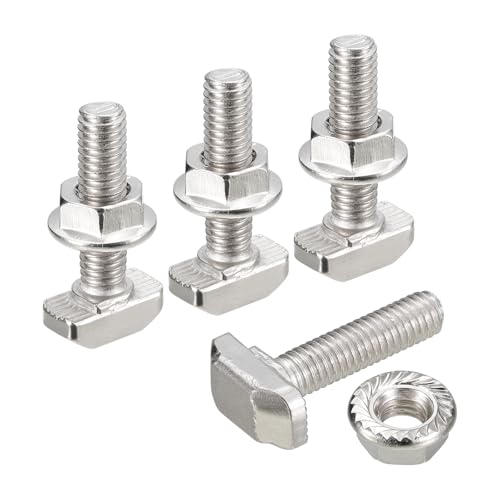 uxcell M6x25mm T Slot Drop-in Bolt and M6 Hexagon Flange Nut Set, 40 Sets Hammer Head T-Bolt T Shape Stud Sliding Screw for 30 Series Aluminum Profile