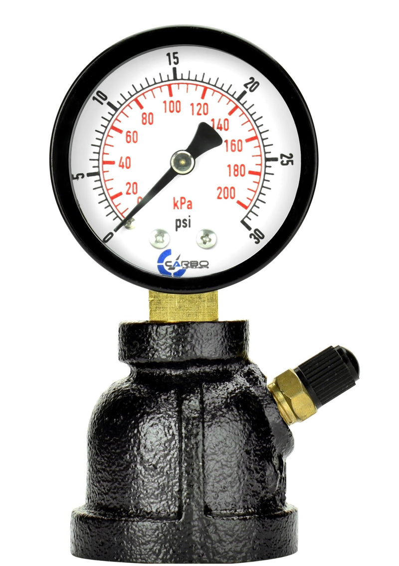 Gas Test Pressure Gauge, 1” FNPT Connection, Brass Valve, Chrome Plated Steel Body Assembly. (Steel Black, 1" FNPT 0-30 psi) Steel Black