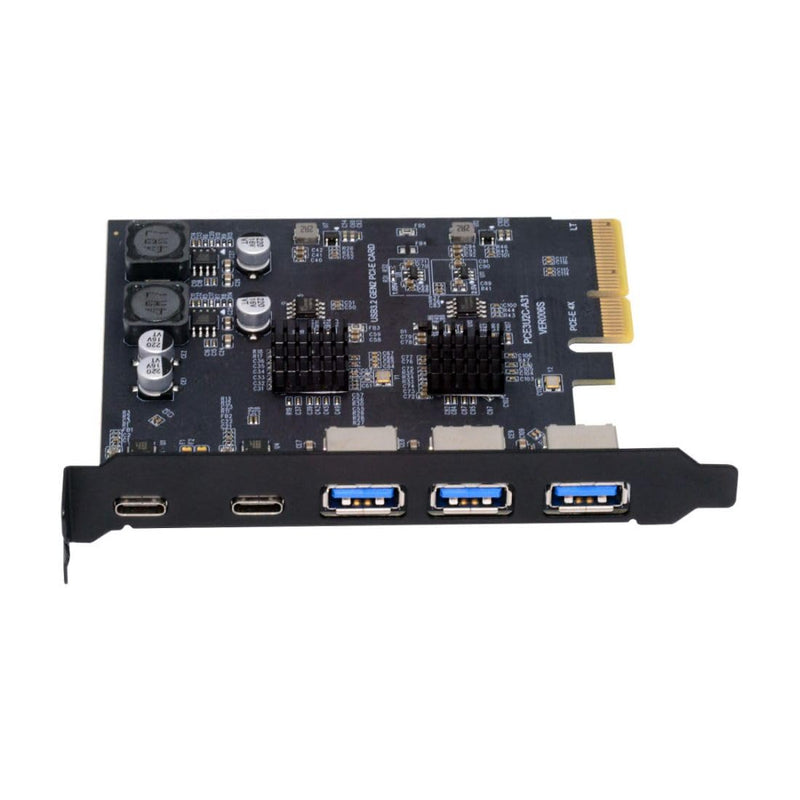 chenyang 5 Port PCI-E 4X to 2 USB C/3 USB 3.0 Panel Socket USB 3.2 Gen2 PCI Express Expansion Card Adapter with ASM3142 VL822 Dual Chipset 5 Port 2 USB C/3 USB 3.0