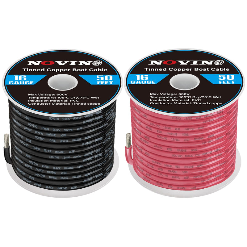16 Gauge Marine Wire 16 AWG Marine Grade Wire Include 16 AWG 50FT Red & 50FT Black,16 Gauge Tinned Copper Oxygen-Free Boat Electrical Cable for Automotive/RV/Camper/Trailer Outdoor Use 16 Gauge 50 FT