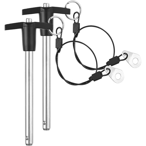 2 Pack T Handle Quick Release Pin 3/8 Inch Diameter ,Stainless Steel Ball Locking Pin with Push Button Lanyard Cable Usable Length 3.54"(9.5*90mm) 9.5mm-90mm 2