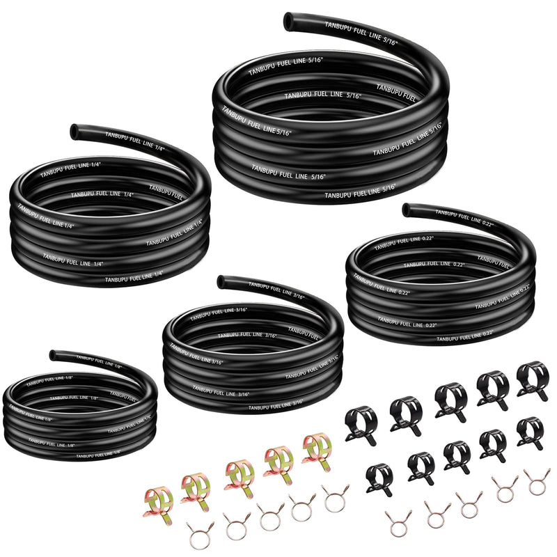3.3Ft 5 Sizes-1/8" 3/16" 0.22" 1/4" 5/16" ID Fuel Line with 50Pcs Clamps Gas Tube Hose Compatible with Kawasaki EZGO Snowmobile Tractors Golf Cart ATV Motorcycle Small Engines Lawn Mowers 3.3Ft*5 Sizes-1/8",3/16",0.22",1/4",5/16"