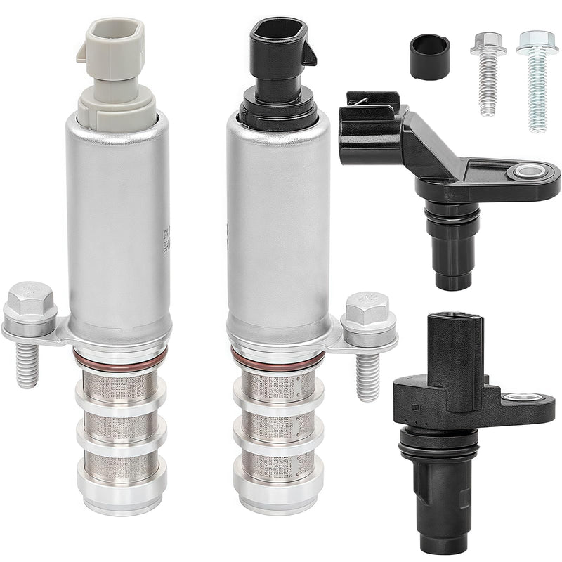Intake and Exhaust Camshaft Position Actuator VVT Solenoid Valve Kit with Camshaft Crankshaft Engine Sensor- Compatible with Chevy,GMC,Pontiac,Saturn,Buick- Replace# 12655420,12655421,12577245,907-799 Solenoid Valve with Sensor