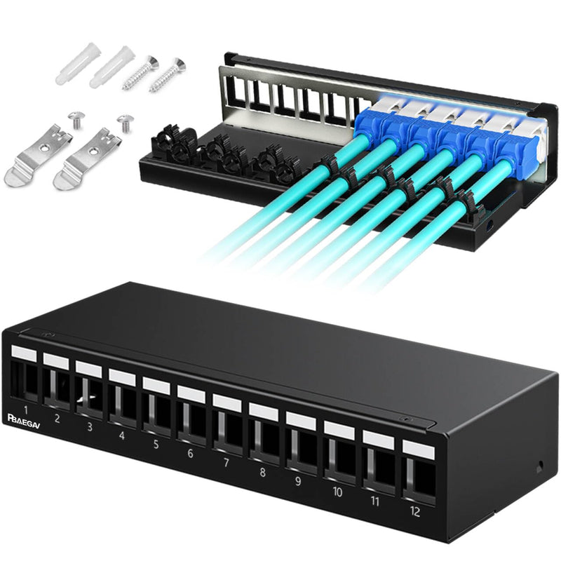 Patch Panel 12 Port 1U UTP/STP Blank Keystone Patch Panel Compatible with LC/SC/ST/FC/USB/HDMI Keystone Jack for Desk Mount Home Ethernet Termination Box (1U 12 Port) 1U 12Port