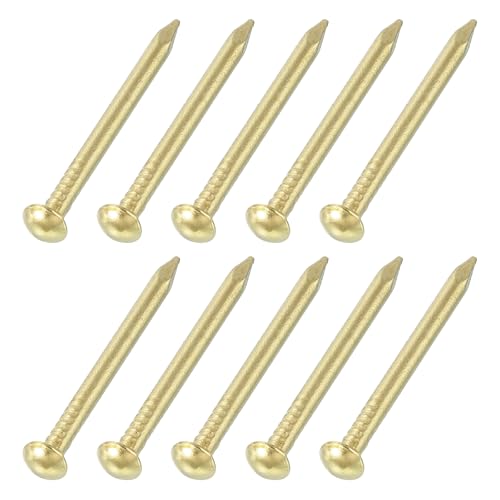 uxcell 100Pcs Small Hardware Nails, 2 x 25mm Brass Round Head Nail Common Finishing Nail for Household Woodworking Picture Hanging DIY Projects, Gold 100