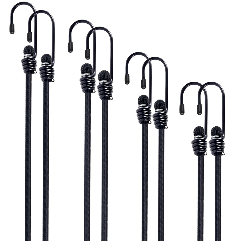 Bungee Cords with Hooks 8 Pack Bungee Cord Includes 12 inches, 18 inches, 24 inches, 36 inches for Bundling Items, Fixing Tarps, Tents, and Carrying Luggage 6MM 12" 18" 24" 36"