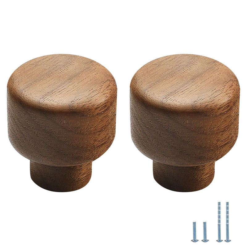 10 pcs Walnut Wood Round Chinese-Style Cute Cabinet Door Handles Cabinet Drawer Pulls Single-Hole Wardrobe Knobs Wooden Door 10