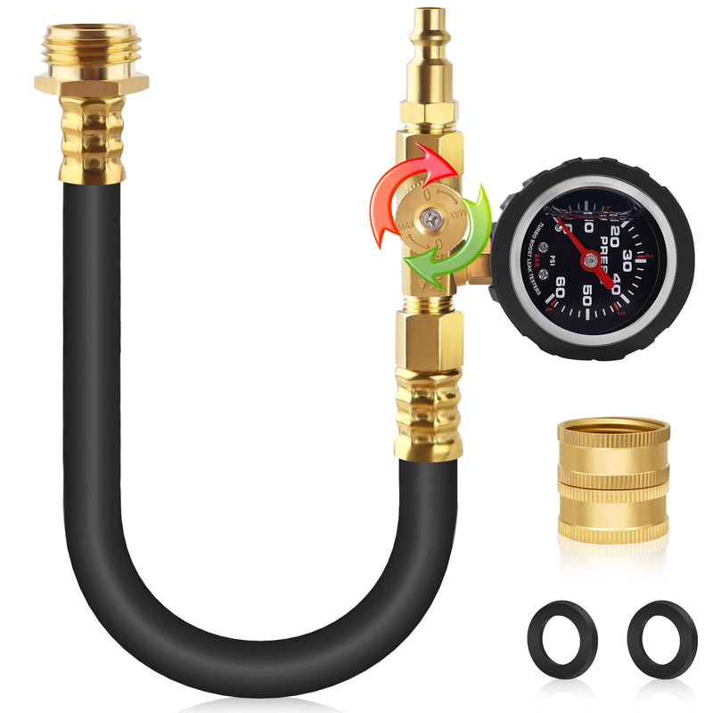 Boltigen Upgraded RV Winterizing Kit, 17'' RV Winterizing Hose with Oil Pressure Gauge & Control Valve, Air Compressor Sprinkler Blowout Adapter Kit, for RV, Camper, Boat, Travel Trailer, Garden Hose Black