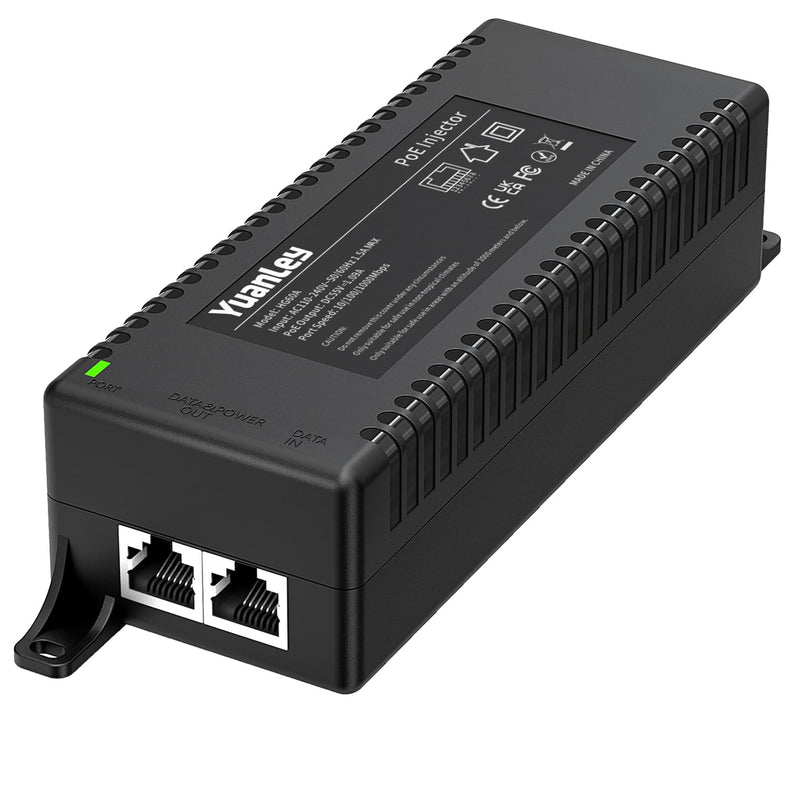 YuanLey Gigabit PoE Injector 60W, PoE++ Injector Converts Non-PoE to PoE++ Network, IEEE 802.3at/af, 10/100/1000Mbps PoE Adapter, Distances Up to 325 Feet, Plug & Play, Wall-Mounted 60W | Gigabit