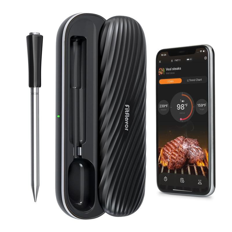 500ft Bluetooth Wireless Meat Thermometer for Smoker, Fitflavor Digital Grill Meat Thermometer Wireless for Grilling BBQ Cooking Oven Rotisserie, Rechargeable Battery, IP67 Waterproof (FNT11-4)
