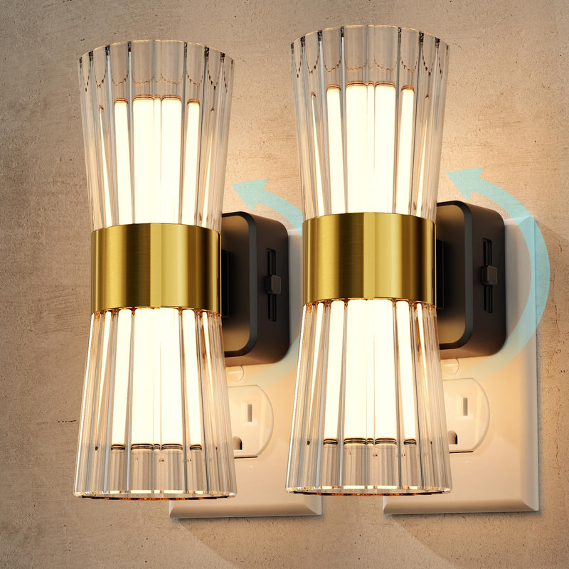 Night Light Plug into Wall, 2 Pack, 320° Rotation Night Light with Dusk to Dawn Light Sensor, Soft White 3000K, 0-100LM Adjustable Brightness, Unique Elegant Design for Use in Bedroom, Hallways Cream Large