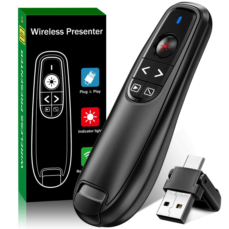 2-in-1 USB Type C Presentation Clicker, Wireless Presentation Clicker PowerPoint Presenter Remote with Volume Control, Powerpoint Clicker with Slide Advancer for Computer/Laptop/Mac A-F10 A-USB+TYPE-C