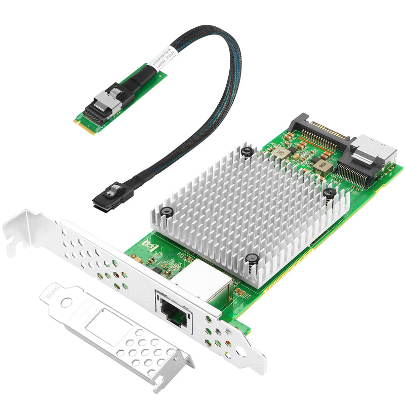 10 Gigabit M.2 to RJ45 NIC, Intel 82599 Controller, Single-Port RJ45, M Key, with SFF 8087 0.35m(1.1ft) Cable, 10 Gigabit Ethernet Expansion Card for Windows/Windows Server/Linux